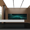 Sleek Bright Modern Office Reception Area With Large Digital Display And Virtual Intelligent Receptionist