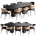Modern Minimalist Dining Table And Chairs Set With Black Oval Table And Light Wooden Seats