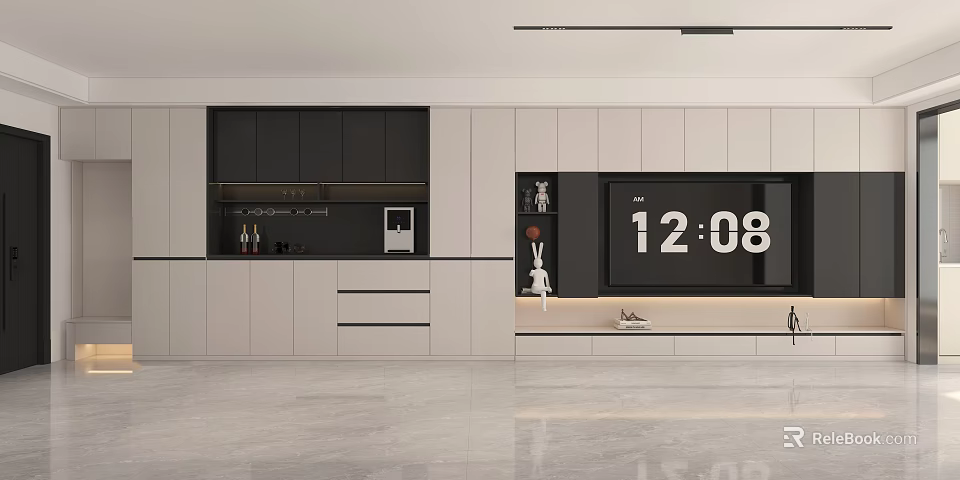 Modern TV Stand With Storage Cabinets Drawers And Decorative Items 3d model 
