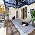 Modern Garden Design With Stone Patio Outdoor Dining Table Green Plants and Trees