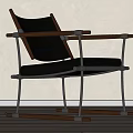 Stylish Modern Leisure Chair With Wooden Frame And Black Metal Support Structure