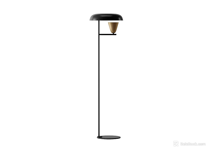 Sleek Black Floor Lamp With Minimalist Design Dome Shade And Metal Base 3d model 