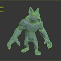 Blue Muscular Wolf Like Creature 3D Character With Yellow Eyes And Purple Nose Standing