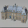 Classical European Architecture With Symmetrical Design Gabled Roofs Arched Windows And Stone Facade