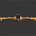 Cartoon Character Wearing Yellow Coat Purple Hat Red Scarf With Arms Outstretched Red Bucket Blue Tool