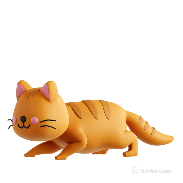 Orange Cat Stuffed Toy With Smiling Face Pink Cheeks And Striped Body 3d model 