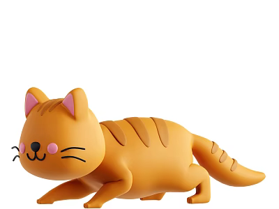 Orange Cat Stuffed Toy With Smiling Face Pink Cheeks And Striped Body 3d model
