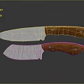 Kitchen Knives With Wooden Handles And Worn Metal Blades On Dark Surface With Reflections