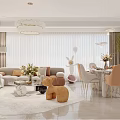 Elegant Modern Living Dining Room Interior With Sofa Dining Table And Chandelier 3d model