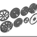 Various Car Wheel Designs Featuring Metallic Rims And Different Spoke Patterns 3d model
