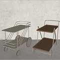 Mobile Commercial Equipment Multi Tier Serving Carts With Glass And Wood Tops Metal Frame