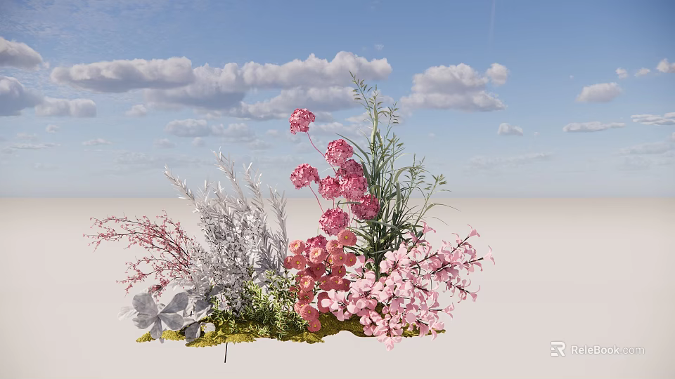 Natural Colorful Flower Arrangement With Pink White Blooms And Green Foliage 3d model 