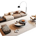 Modern Sofa and Coffee Table in Living Room with Upholstered Seats Round Table and Decor