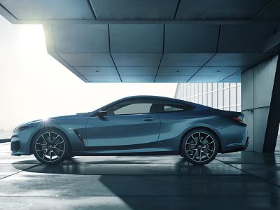 Blue Sports Coupe With Sleek Aerodynamic Body And Stylish Alloy Wheels Under Modern Architecture 3d model