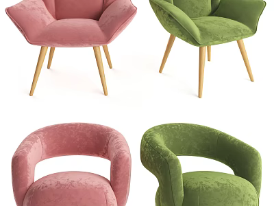 Elegant Pink And Green Velvet Armchairs With Stylish Wooden Legs Design 3d model