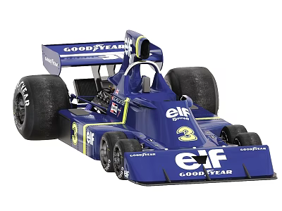 Blue Formula Racing Car With Goodyear Tires And Elf Sponsorship Logos 3d model