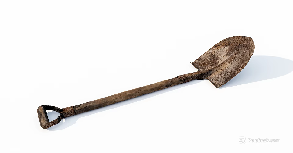 Old Fashioned Hardware Tool Shovel with Rusty Iron Blade and Wooden Handle 3d model 