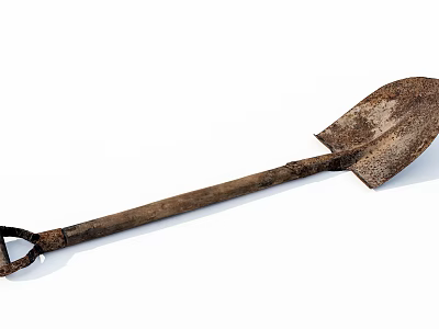 Old Fashioned Hardware Tool Shovel with Rusty Iron Blade and Wooden Handle 3d model
