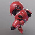 Red Robot 3D Character Design With Round Head Single Eye And Mechanical Limbs 3d model