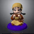3D Cartoon Girl Figurine With Pigtails Yellow Hat Red Outfit And Blue Base