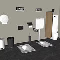 Modern Urinal in Contemporary Bathroom with Toilet Paper Holder Trash Bins and Anti Slip Mats