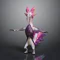 Vibrant Fantasy Game Character With Pink Feathers Purple Plumage Long Neck And Outstretched Arms