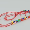Colorful Kids Amusement Ride With Red Curved Track And Small Cars