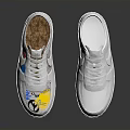 White Casual Sneakers With Graffiti Distressed Design And Plain Style 3d model