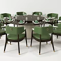Modern Round Dining Table Set with Green Upholstered Chairs and Elegant Design 3d model