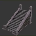 Ancient Stone Staircase With Carved Handrail And Stone Wall Structure 3d model