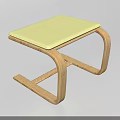 Modern Wooden Stool With Light Yellow Square Seat And Curved Frame in Simple Style