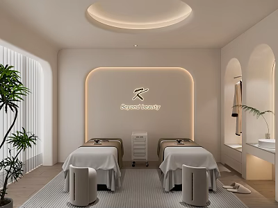 Elegant Minimalist Beauty Salon Interior With Professional Facial Treatment Beds And Cozy Relaxing Atmosphere 3d model
