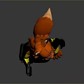 3D Anthropomorphic Red Fox Character In Black Yellow Suit Holding Weapon