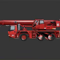 Detailed Red Toy Crane Model Featuring Extended Boom And Wheel Design