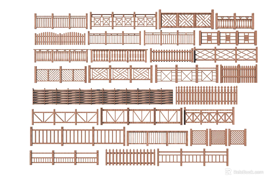 Various Wooden Fence Designs With Different Styles Patterns and Structures 3d model