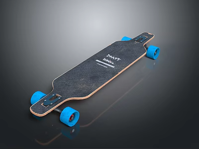 Sports Equipment Longboard Skateboard With Blue Wheels And Black Wooden Deck For Sports 3d model
