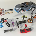 Colorful Kids Bicycles And Balance Bikes With Skateboards And Toy Cars