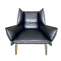 Modern Dark Leather Armchair With Stylish Wooden Frame And Comfortable Design