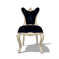 European Style Carved Dining Chair With Dark Blue Velvet Seat And Ornate Legs
