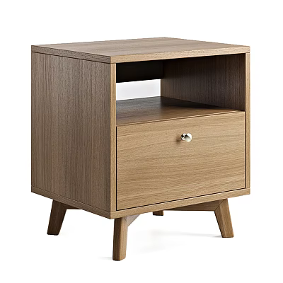 Modern Minimalist Wooden Bedside Table With Single Drawer And Tapered Legs 3d model