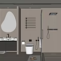 Modern Bathroom Interior Design With Oval Mirror Marble Vanity And Shower Area