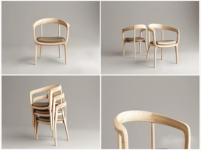 Modern Light Wood Leisure Chair With Curved Armrest And Stackable Minimalist Design 3d model