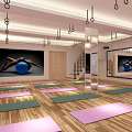 Spacious Yoga Fitness Studio With Colorful Yoga Mats Hanging Gymnastic Rings Large Windows Overlooking City View