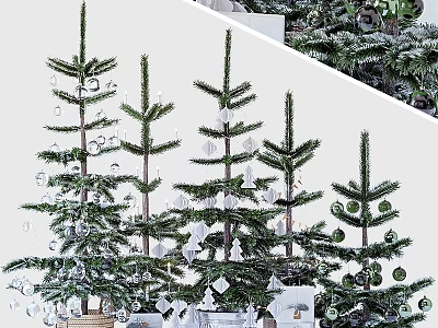 Christmas Ornament Decor Set with Small Trees Decorative Balls and Snowflakes 3d model