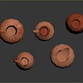 Red Handcrafted Ceramic Tea Set With Various Shapes And Rustic Design Collection 3d model