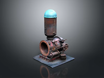 Vintage Rusty Industrial Metal Device With Blue Dome On Concrete Base 3d model