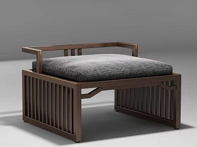 Modern Leisure Chair With Wooden Frame Gray Cushion And Slatted Side Design 3d model