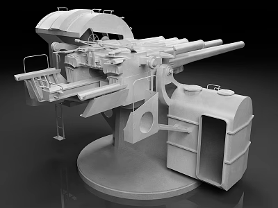 Detailed Artillery Weapon Model with Gun Barrel Mount Base and Storage Box 3d model