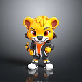3D Cartoon Lion Character with Yellow Fur Orange Mane Wearing Black Orange Outfit Standing Pose
