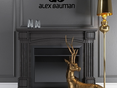 Vintage Fireplace Alex Bowman Marseille Electric Fireplace Tiffany Deer 3d model